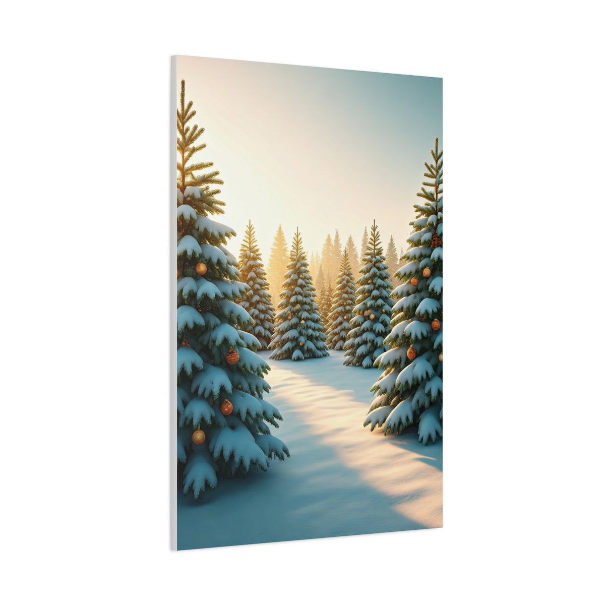 Snow Covered Christmas Tree Forest Under Winter Light Wall Art & Canvas Print