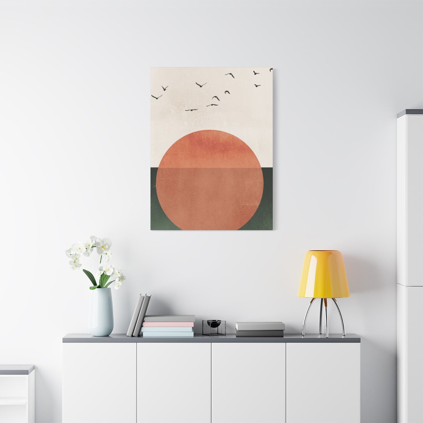 Big sun and Flying Birds Wall Art & Canvas Prints