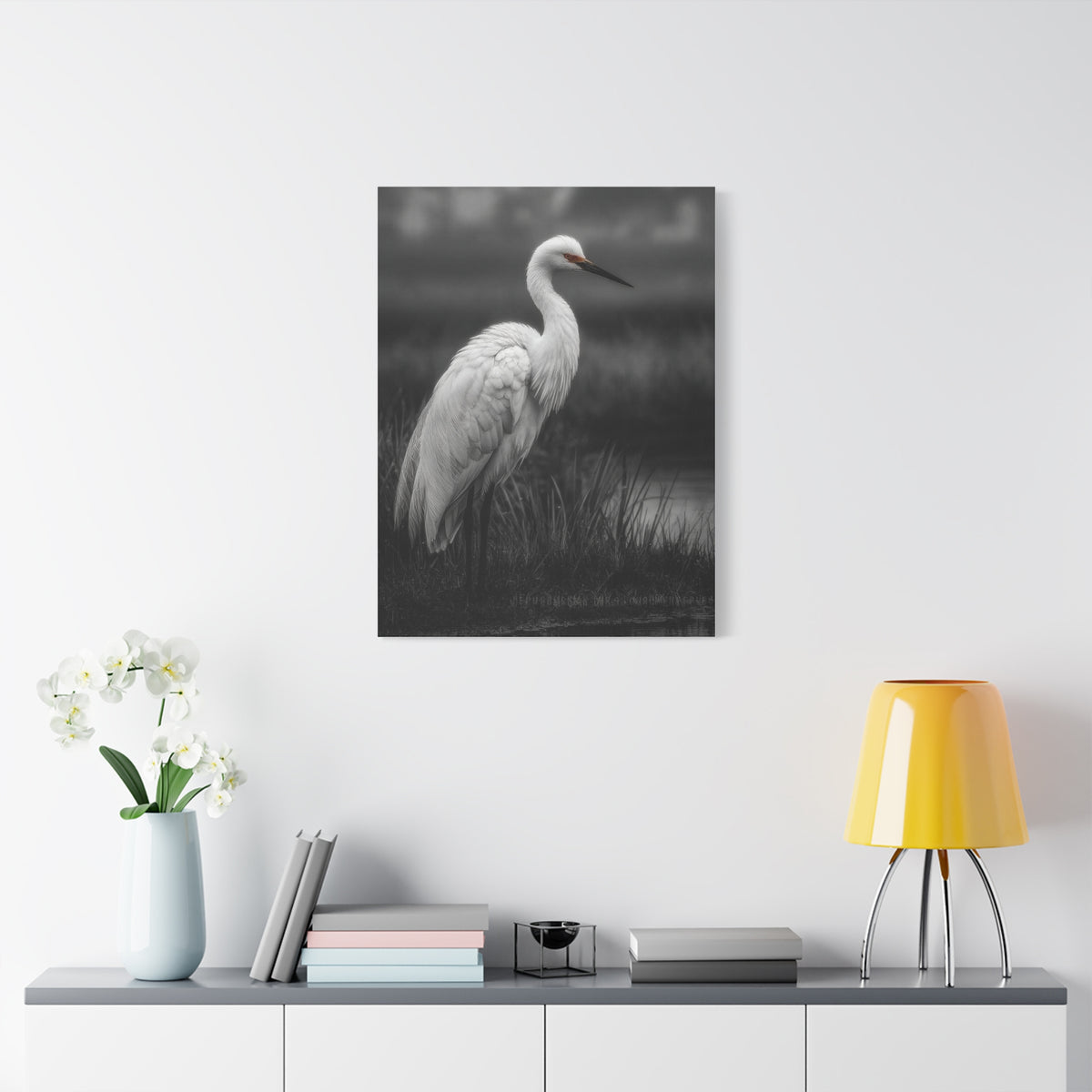 Light Grey Crane Mist Portrait Wall Art & Canvas Print