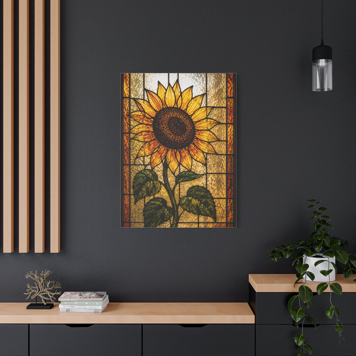 Classic Stained Glass Sunflower Panel Wall Art & Canvas Print