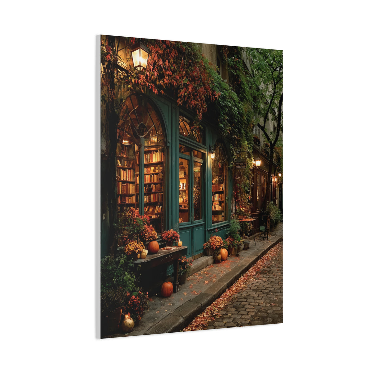 Autumn Bookshop Street Scene Wall Art & Canvas Print