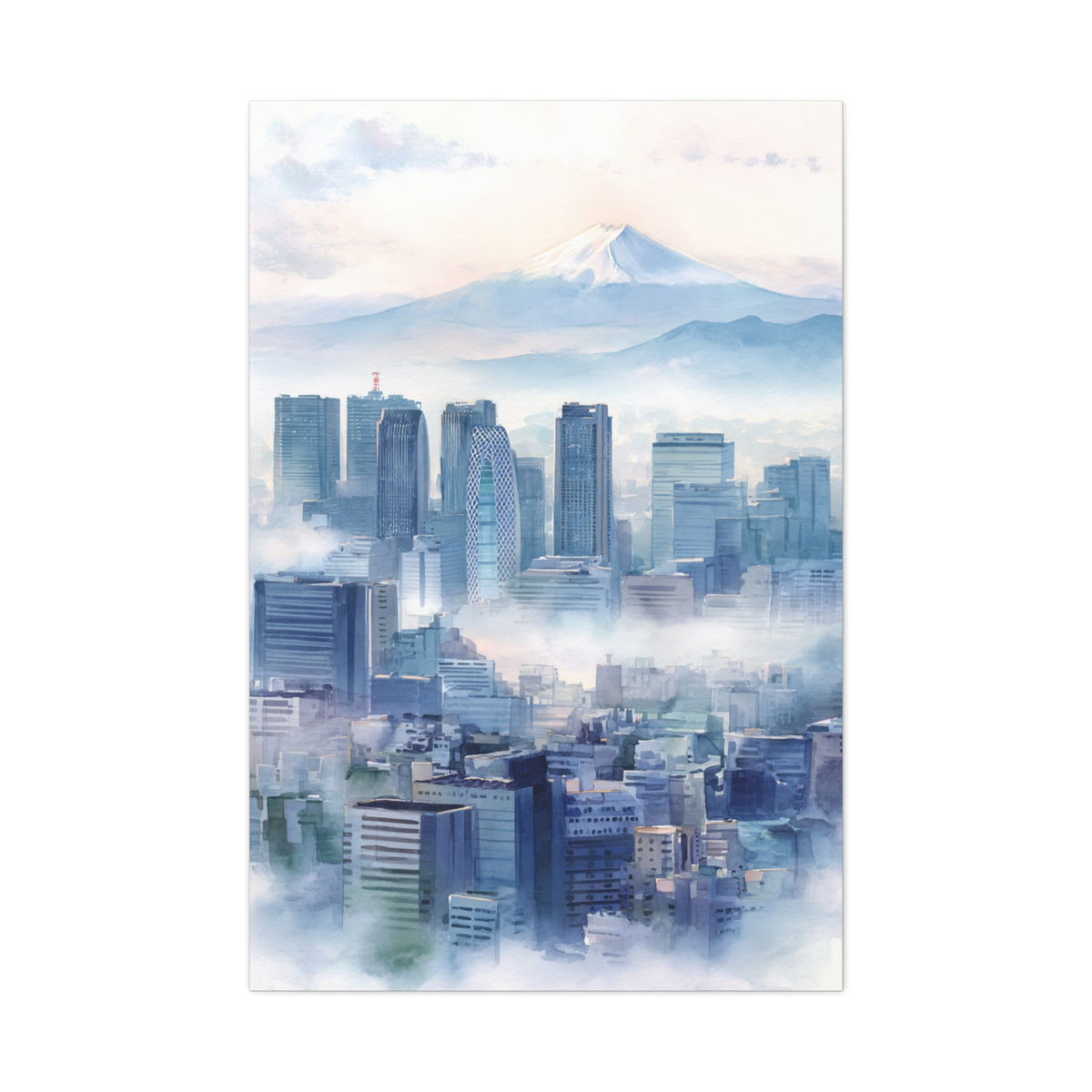 Tokyo Skyline Morning Mist With Mount Fuji Wall Art & Canvas Print