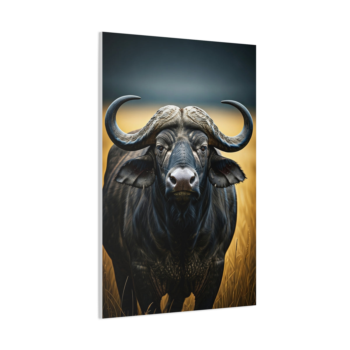 Cape Buffalo Symmetrical Portrait with Golden Backlight Wall Art & Canvas Print