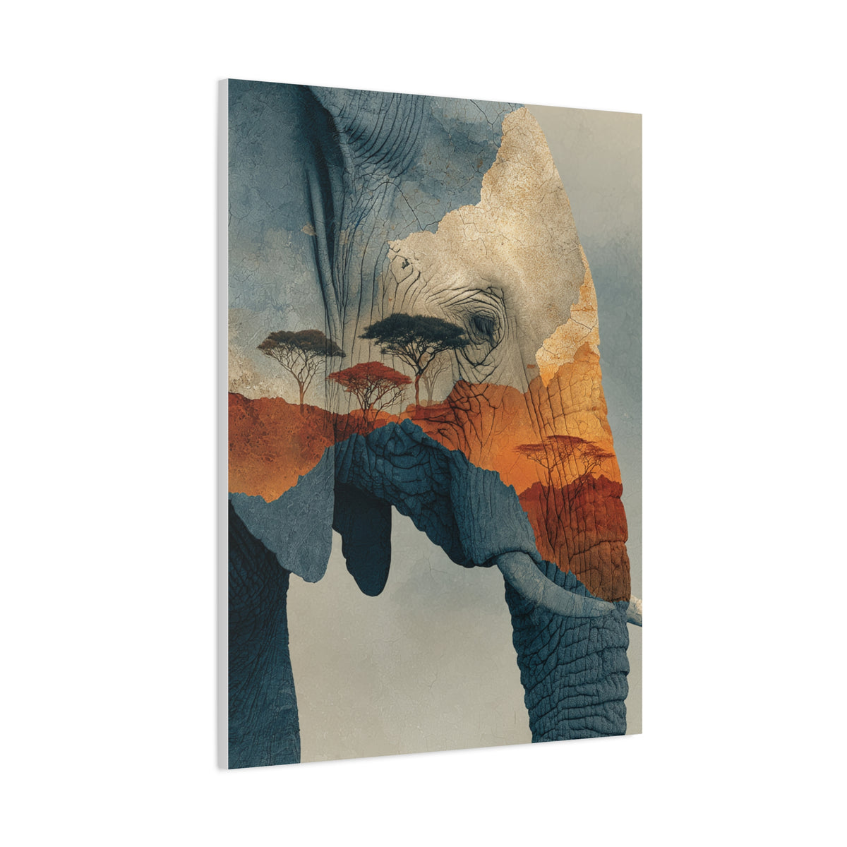 African Landscape Double Exposure Elephant Wall Art & Canvas Print