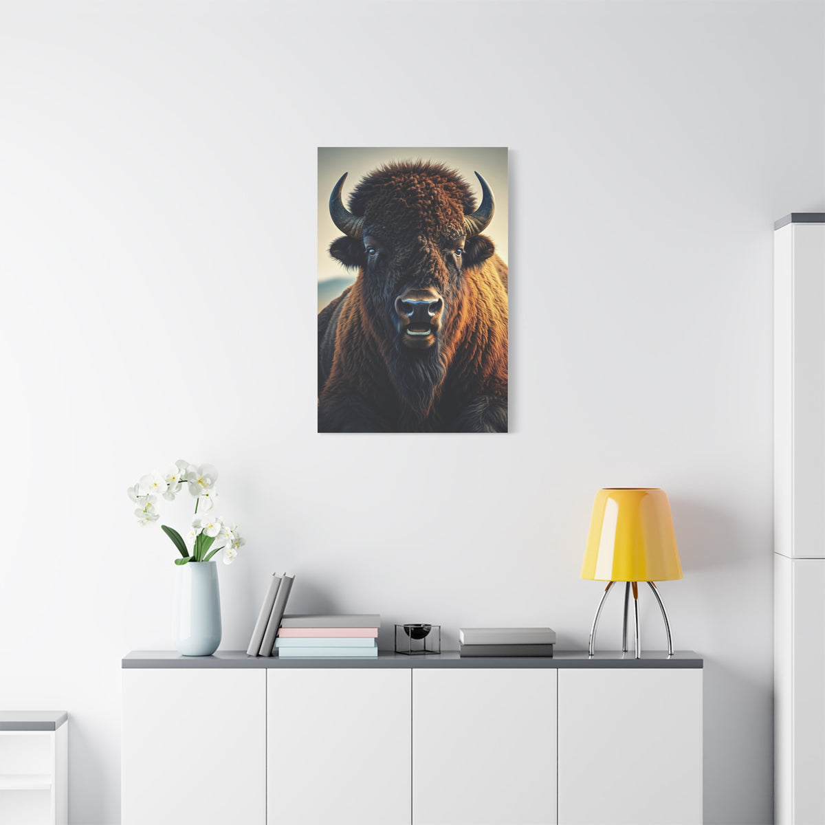 Minimalist American Bison Portrait on Light Background Wall Art & Canvas Print