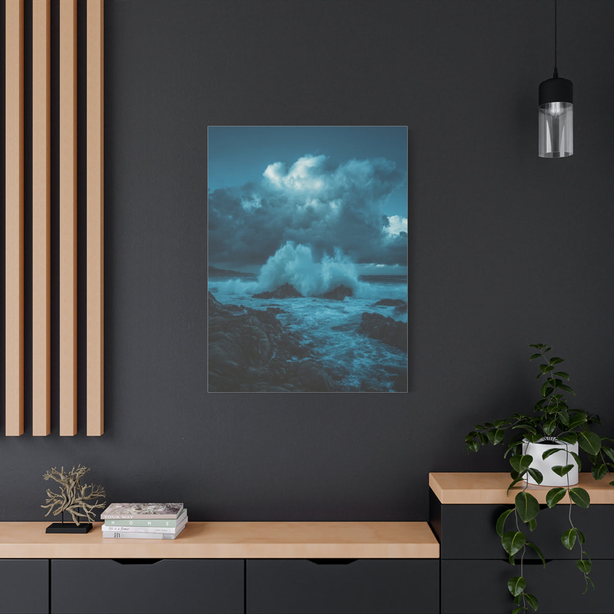 Storm Waves Crashing Against Rugged Coastal Rocks Wall Art & Canvas Print