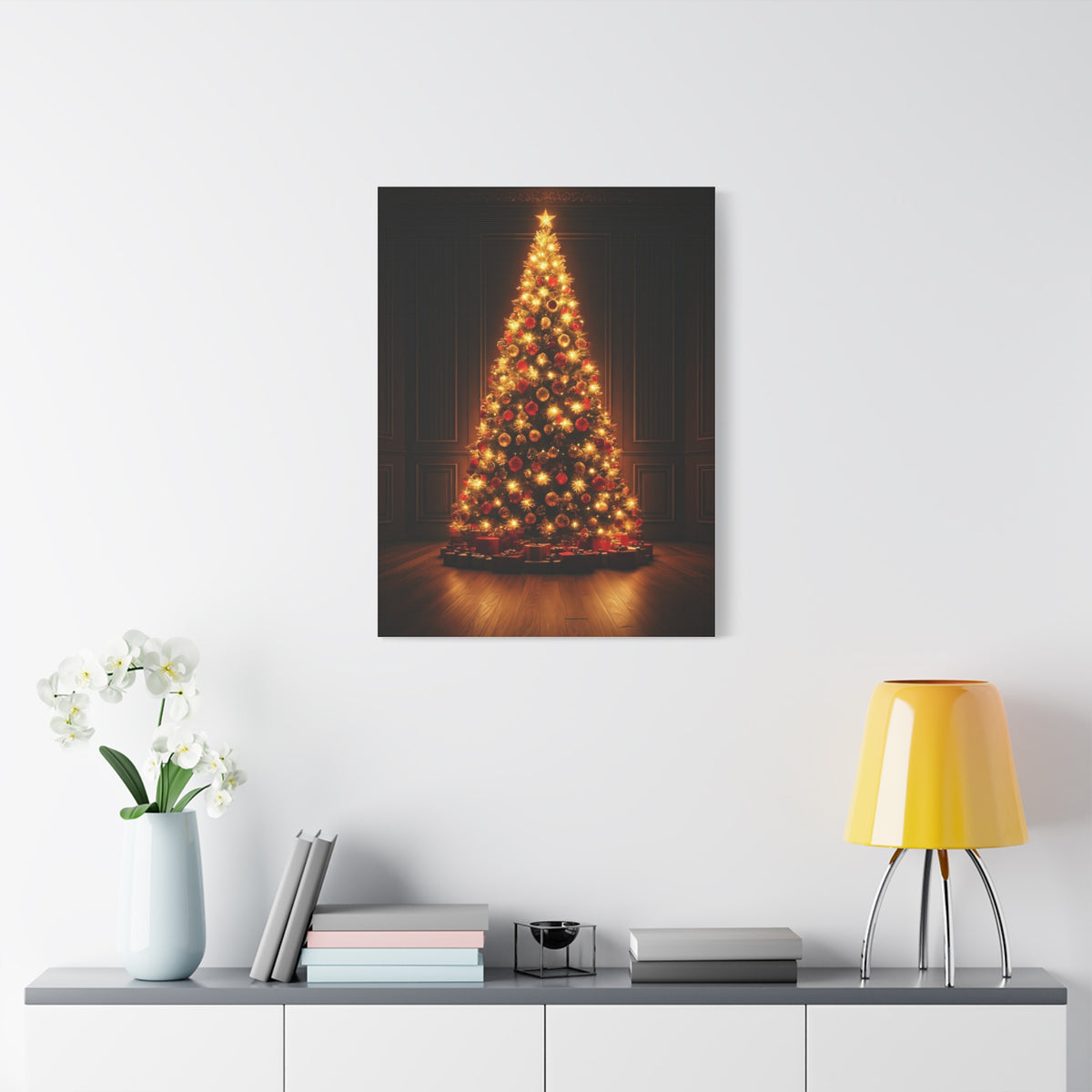 Golden Christmas Tree Glow Wall Art & Canvas Print