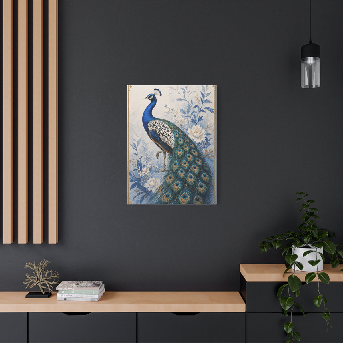 Refined Blue Porcelain Peacock Wall Art & Canvas Print