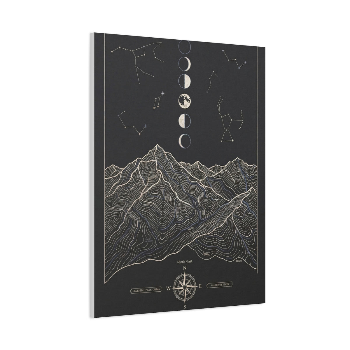 Celestial Topographic Map & Moon Phases Wall Art & Canvas Print