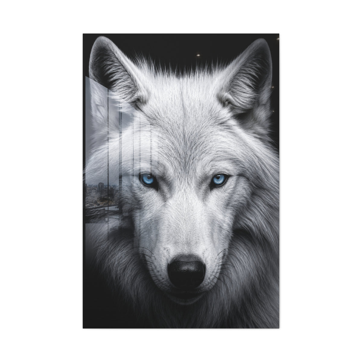 White Wolf Blue Eyes Monochrome Portrait Wall Art & Canvas Print
