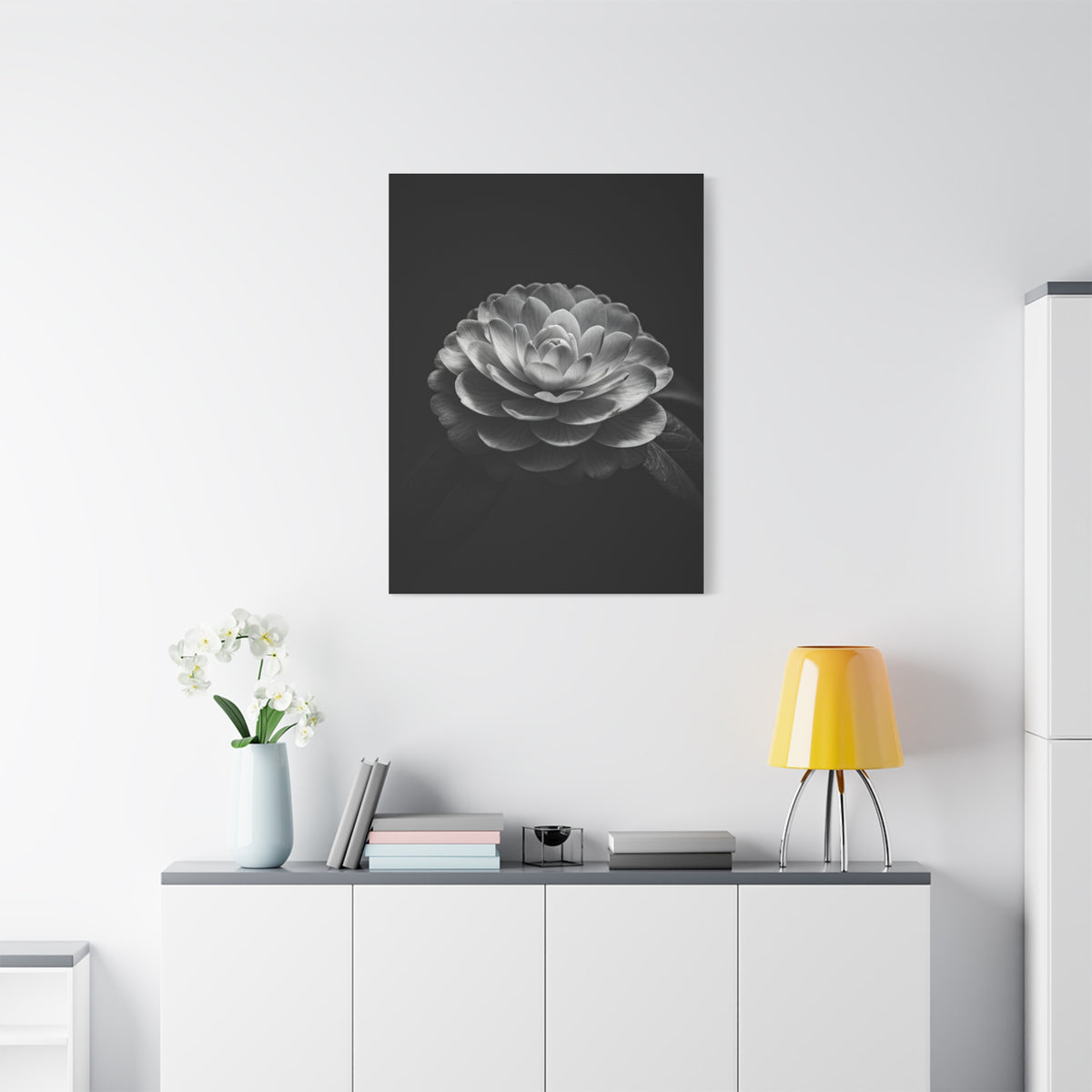 Full Bloom Camellia in Deep Contrast Wall Art & Canvas Prints