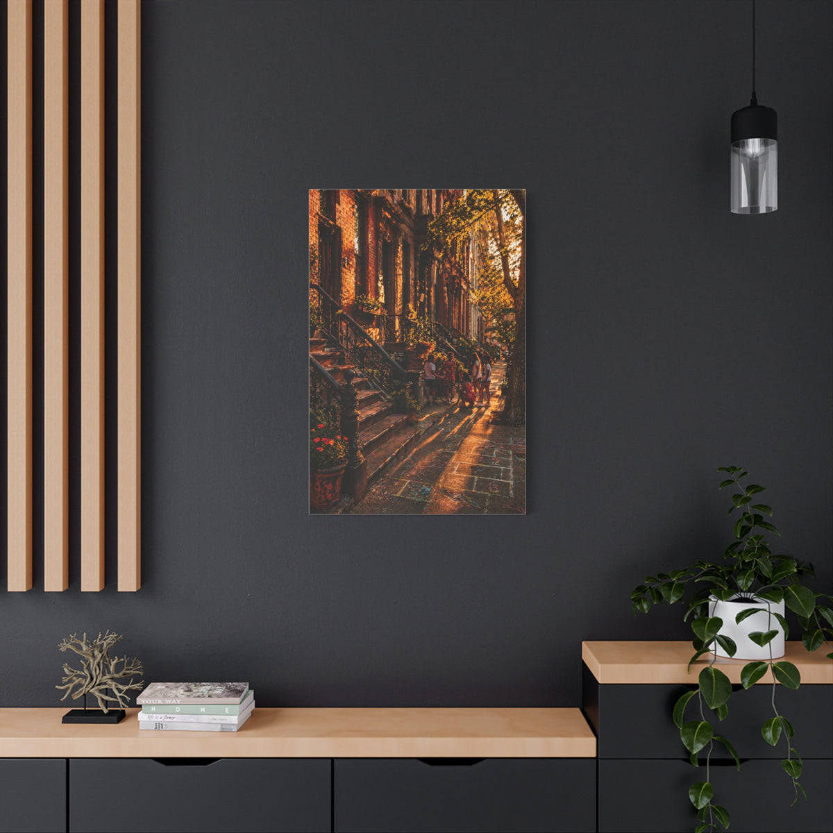 Harlem Brownstone Golden Hour Scene Wall Art & Canvas Print