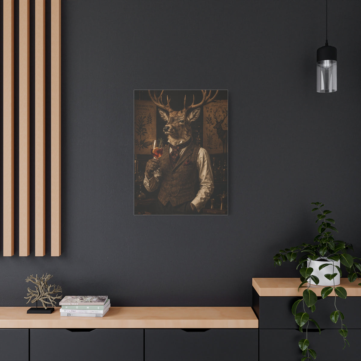 Vintage Botanical Stag Sommelier Portrait Wall Art & Canvas Print