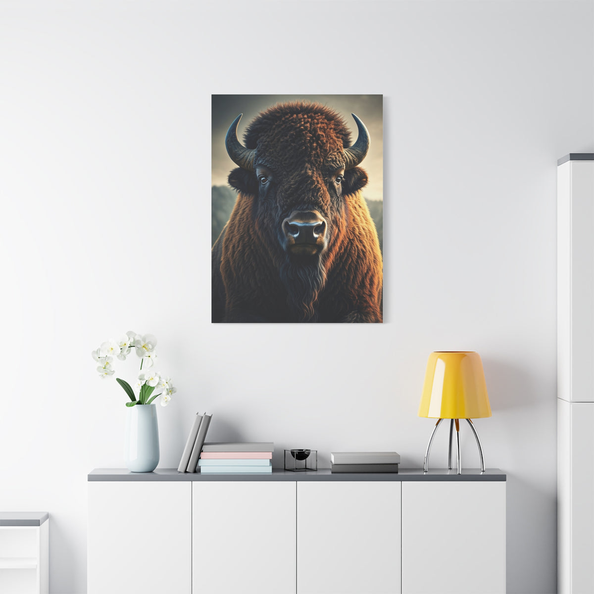 Warm-Toned Symmetrical Bison Portrait Wall Art & Canvas Print