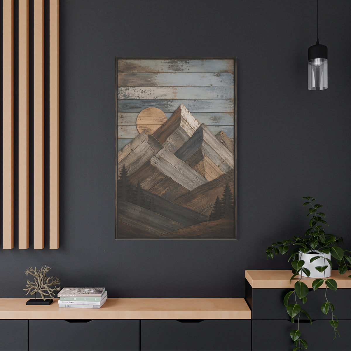 Reclaimed Wood Mountain Landscape Wall Art & Canvas Print