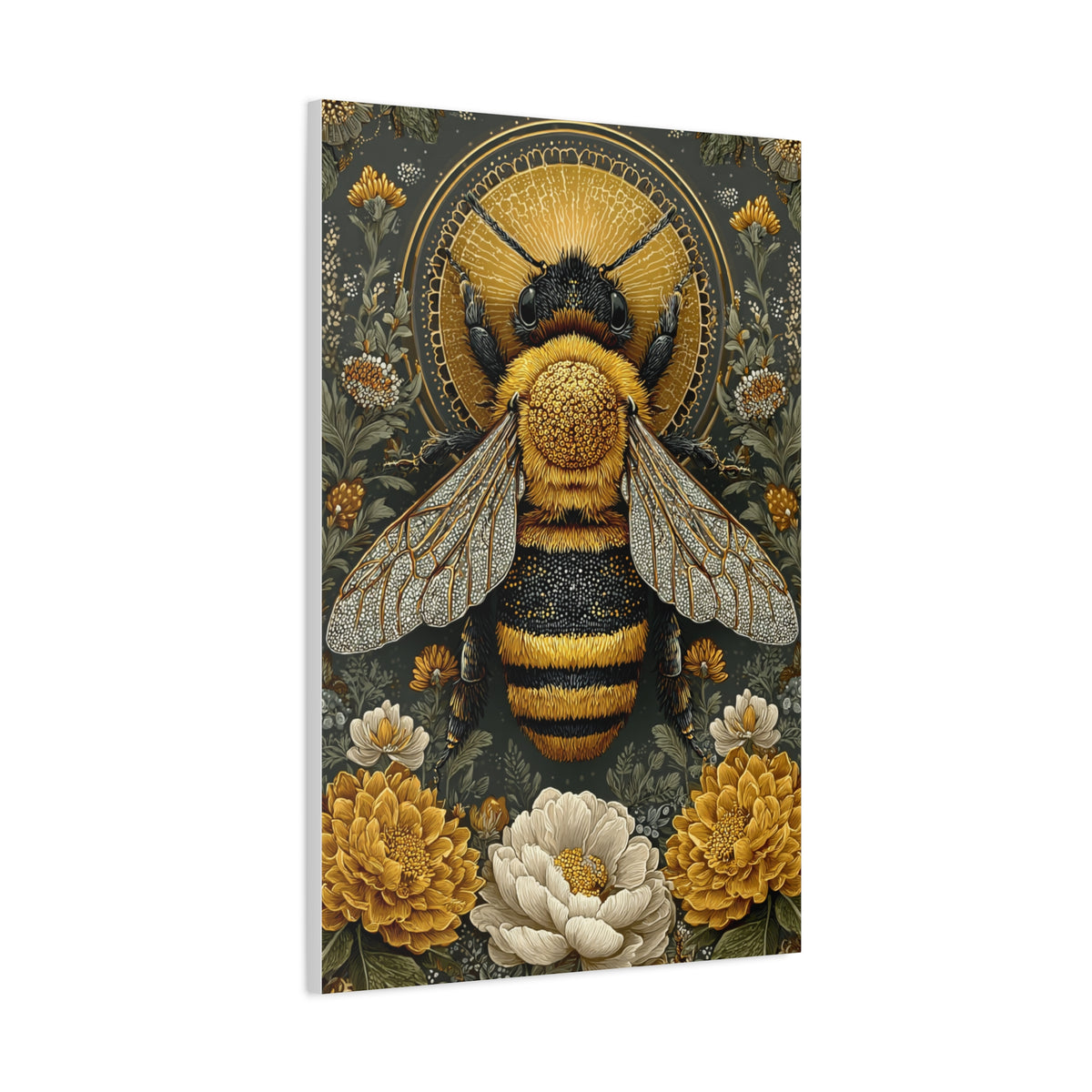 Honey Bee Botanical Folk Mandala Wall Art & Canvas Print