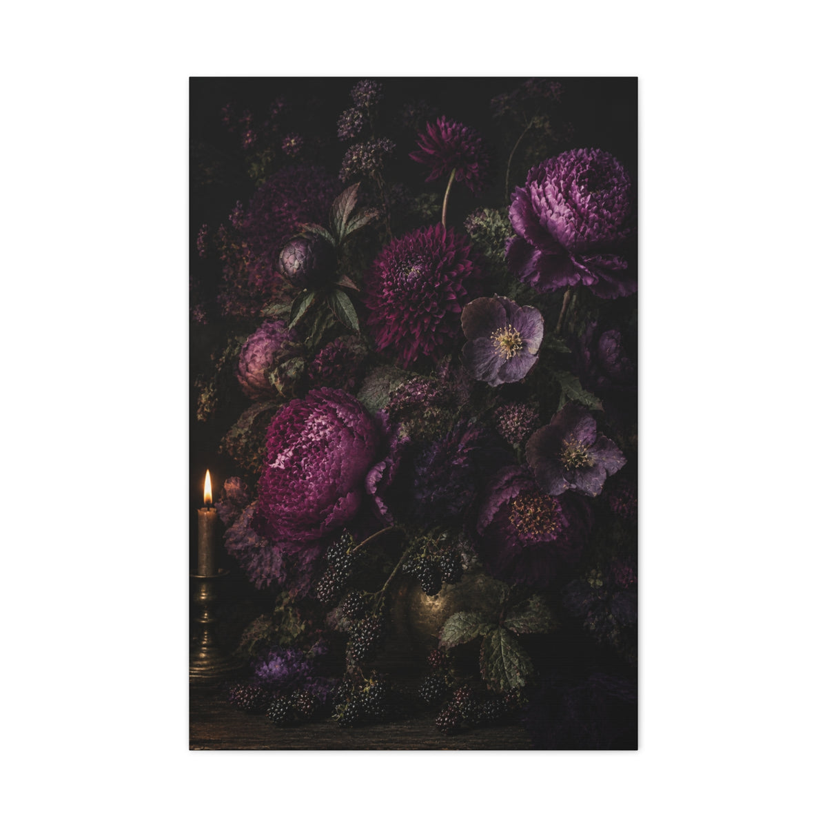 Dark Floral Still Life Candlelight Wall Art & Canvas Print