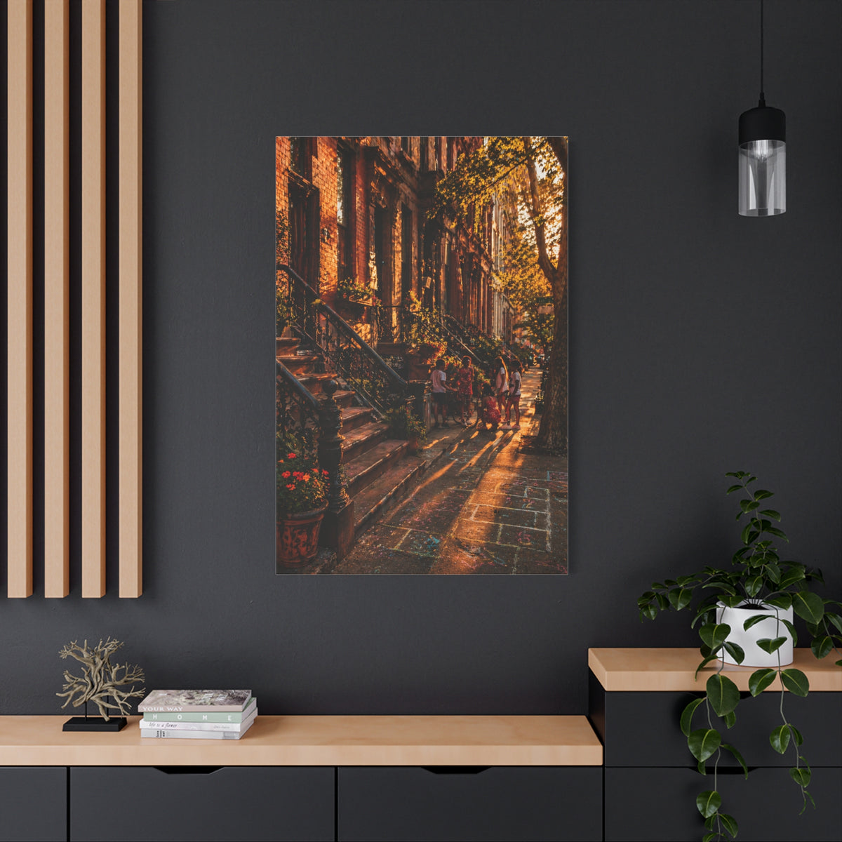 Harlem Brownstone Golden Hour Scene Wall Art & Canvas Print