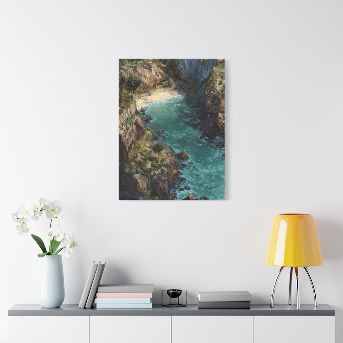 Hidden Coastal Cove Between Towering Sea Cliffs Wall Art & Canvas Print