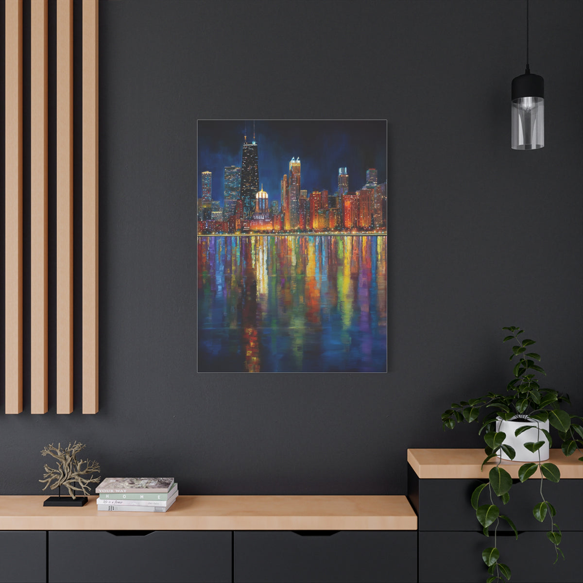 Chicago Skyline Night Reflections Wall Art & Canvas Print