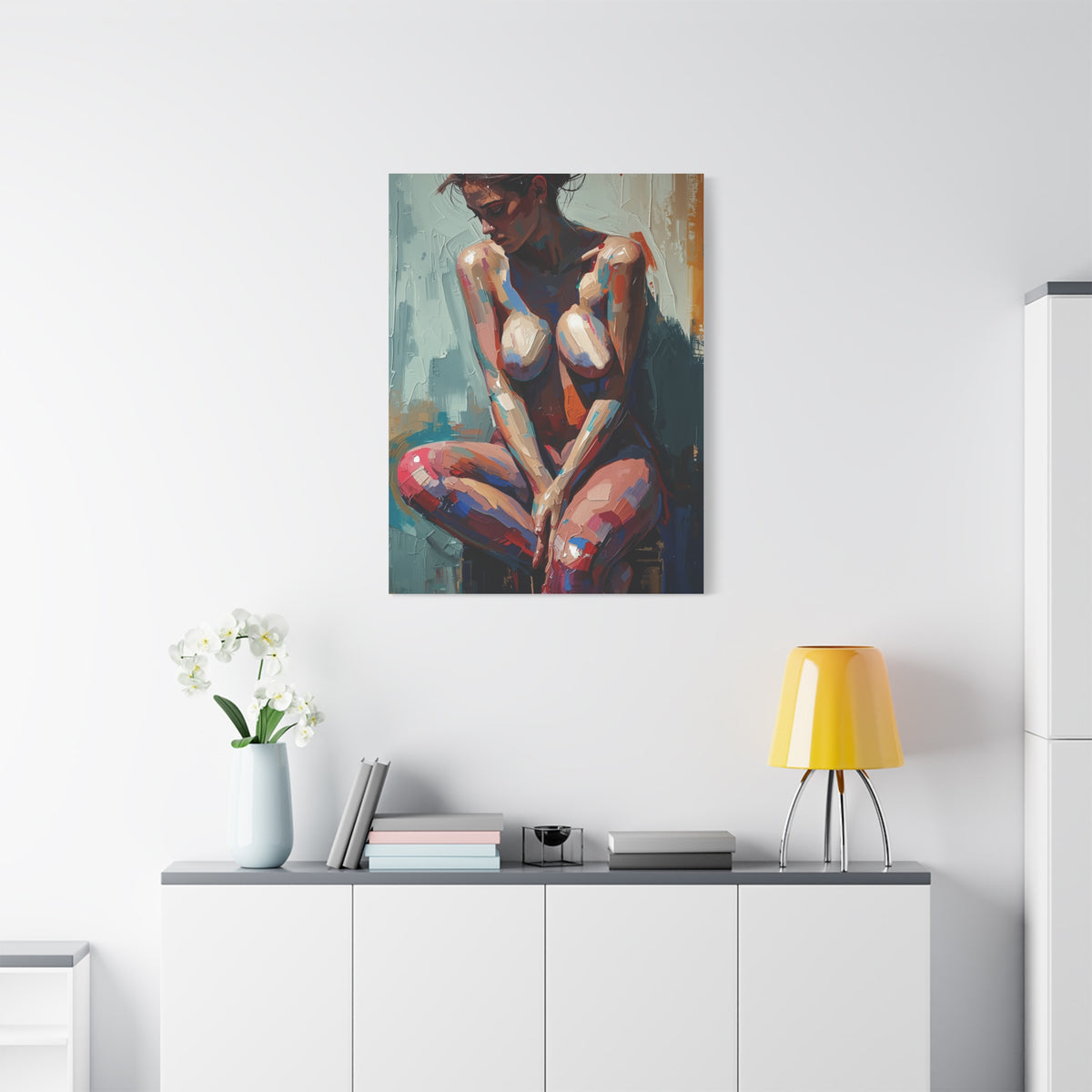 Expressive Seated Nude Color Study Wall Art & Canvas Print