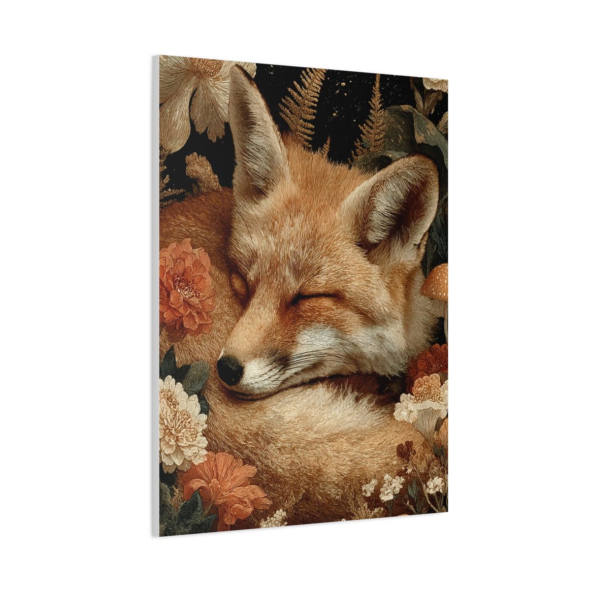 Sleeping Fox Floral Woodland Wall Art & Canvas Print