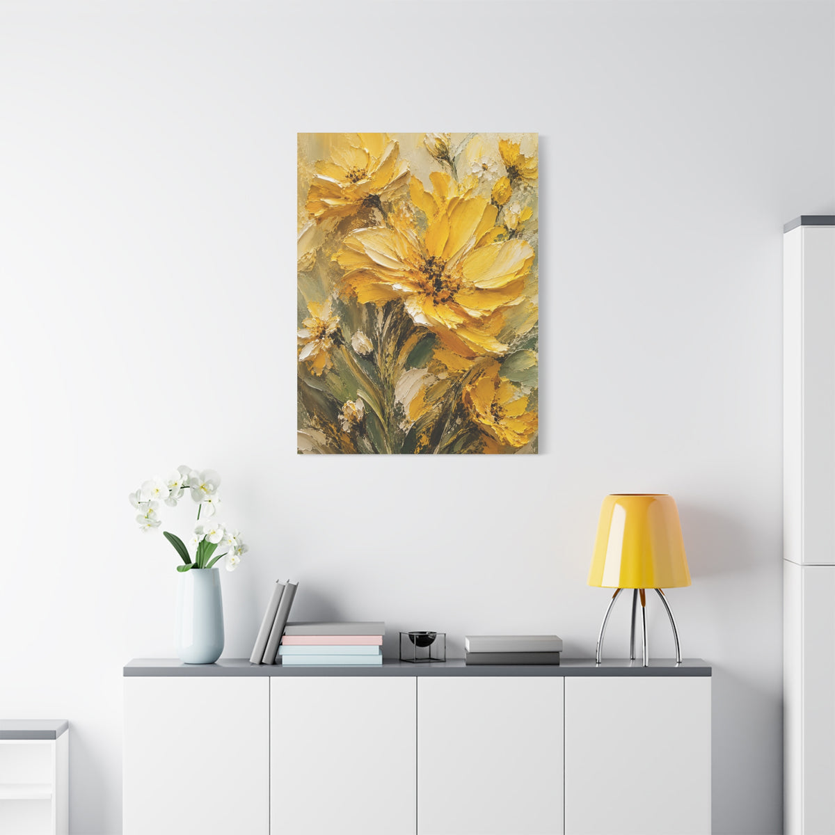 Impasto Golden Floral Texture Composition Wall Art & Canvas Print