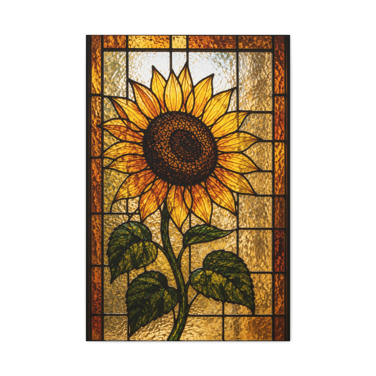 Classic Stained Glass Sunflower Panel Wall Art & Canvas Print