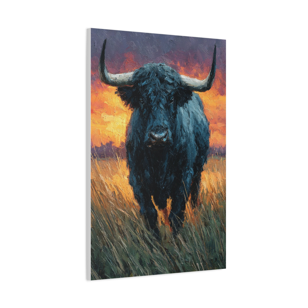 Majestic Bull at Sunset Oil Painting Wall Art & Canvas Print