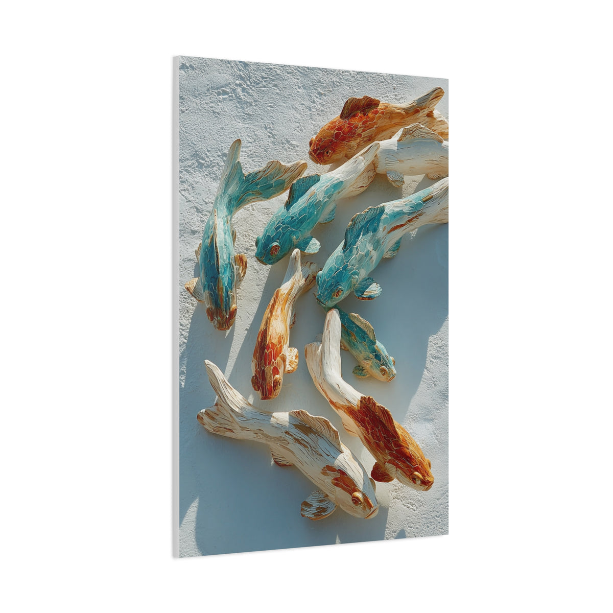 Driftwood School of Fish Coastal Sculpture Wall Art & Canvas Print
