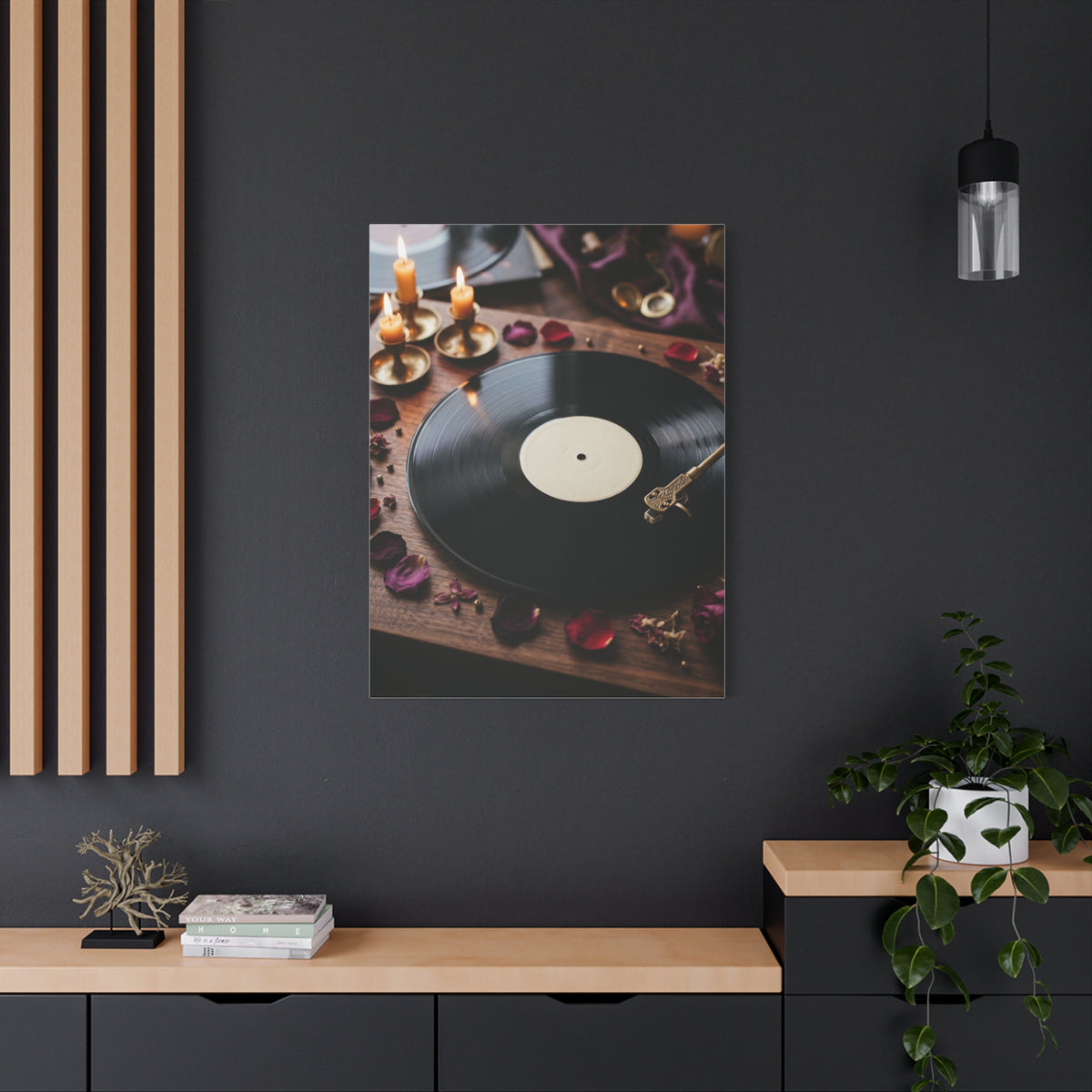 Candlelit Vinyl Love Night Scene Wall Art & Canvas Print
