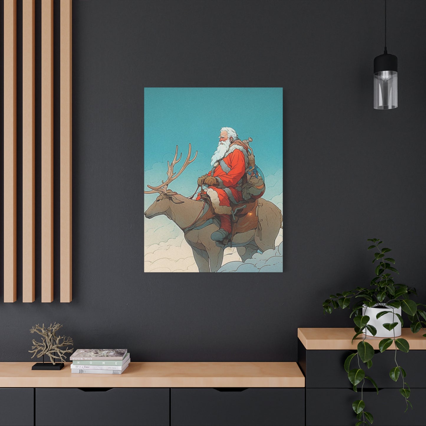 Santa Claus On A Reindeer Wall Art & Canvas Prints