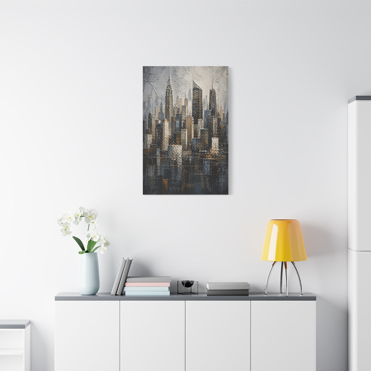 Textured City Skyline Impasto Wall Art & Canvas Print