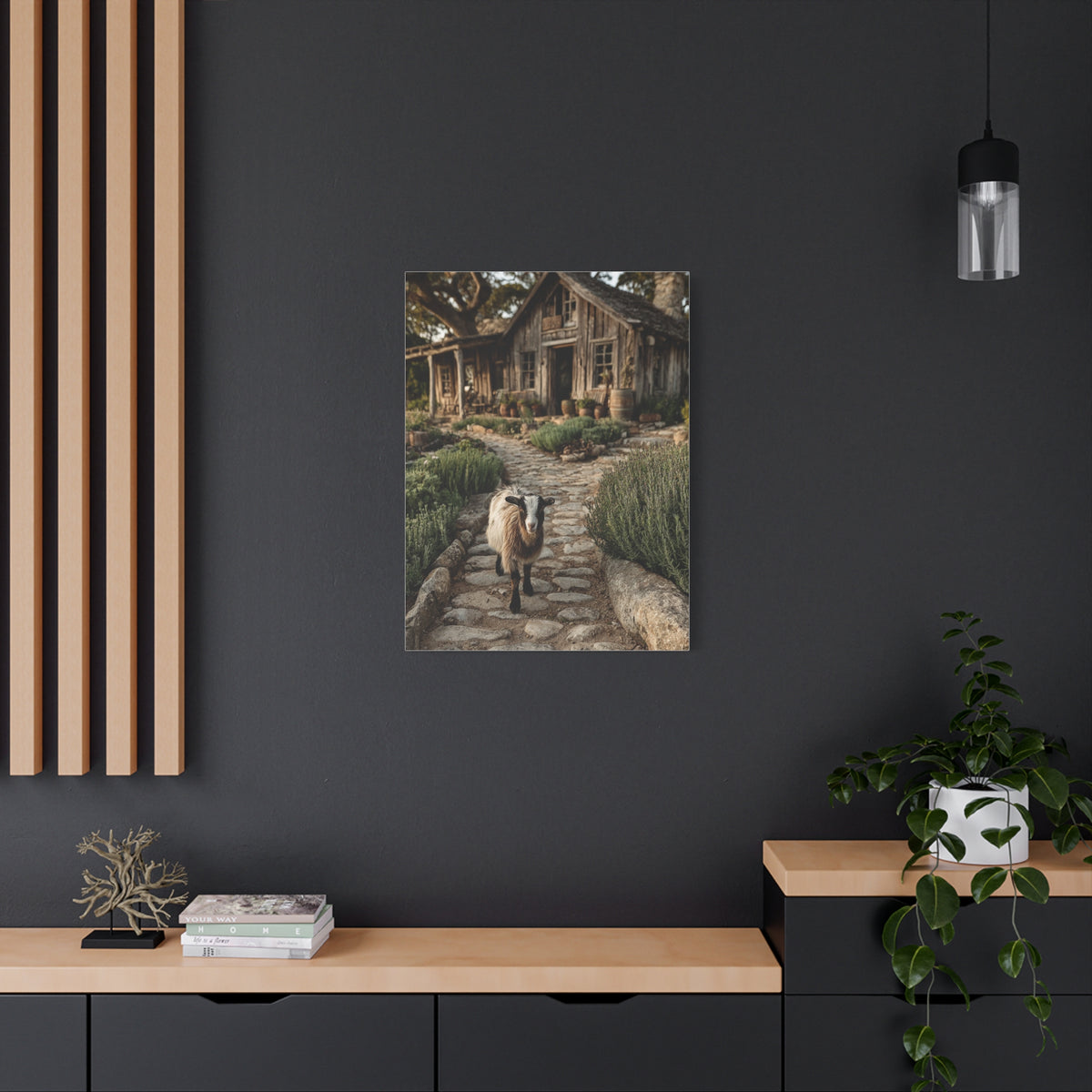 Farmhouse Garden Path with Goat Wall Art & Canvas Print