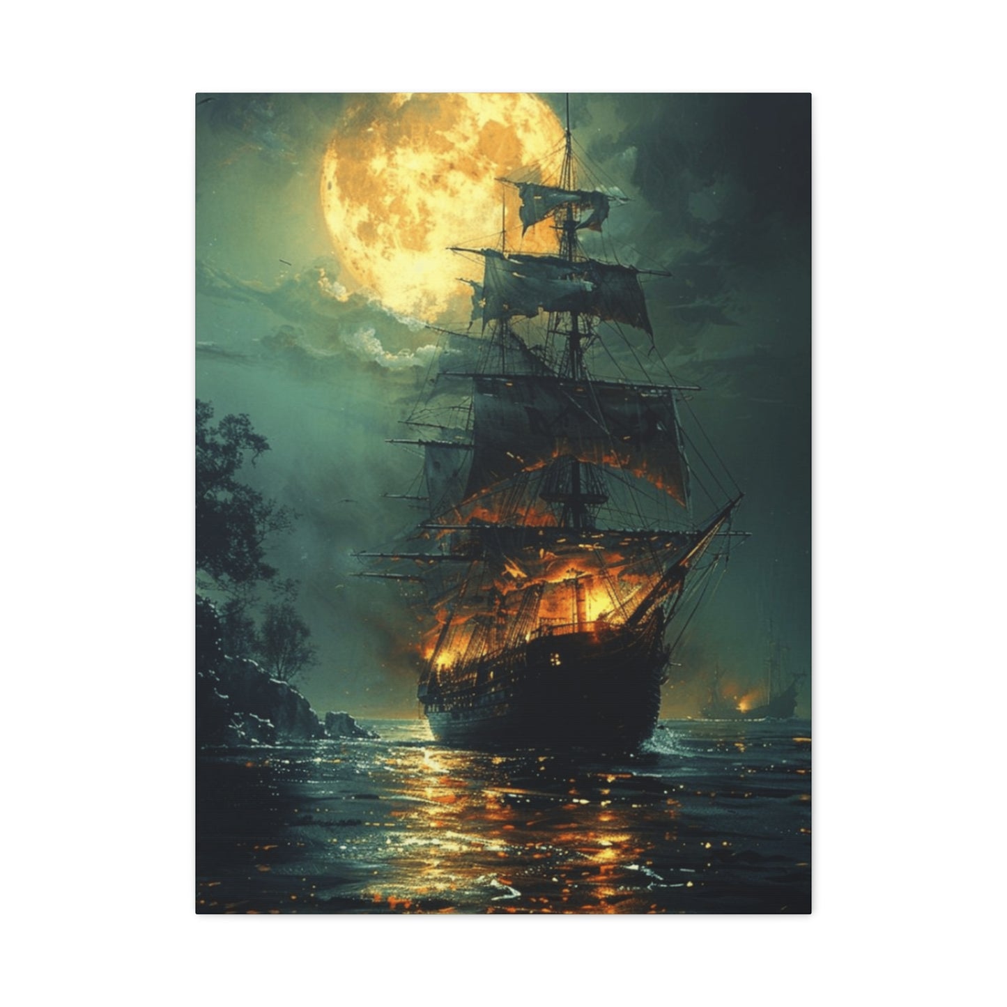 Pirate Ship in Moonlight Wall Art & Canvas Prints