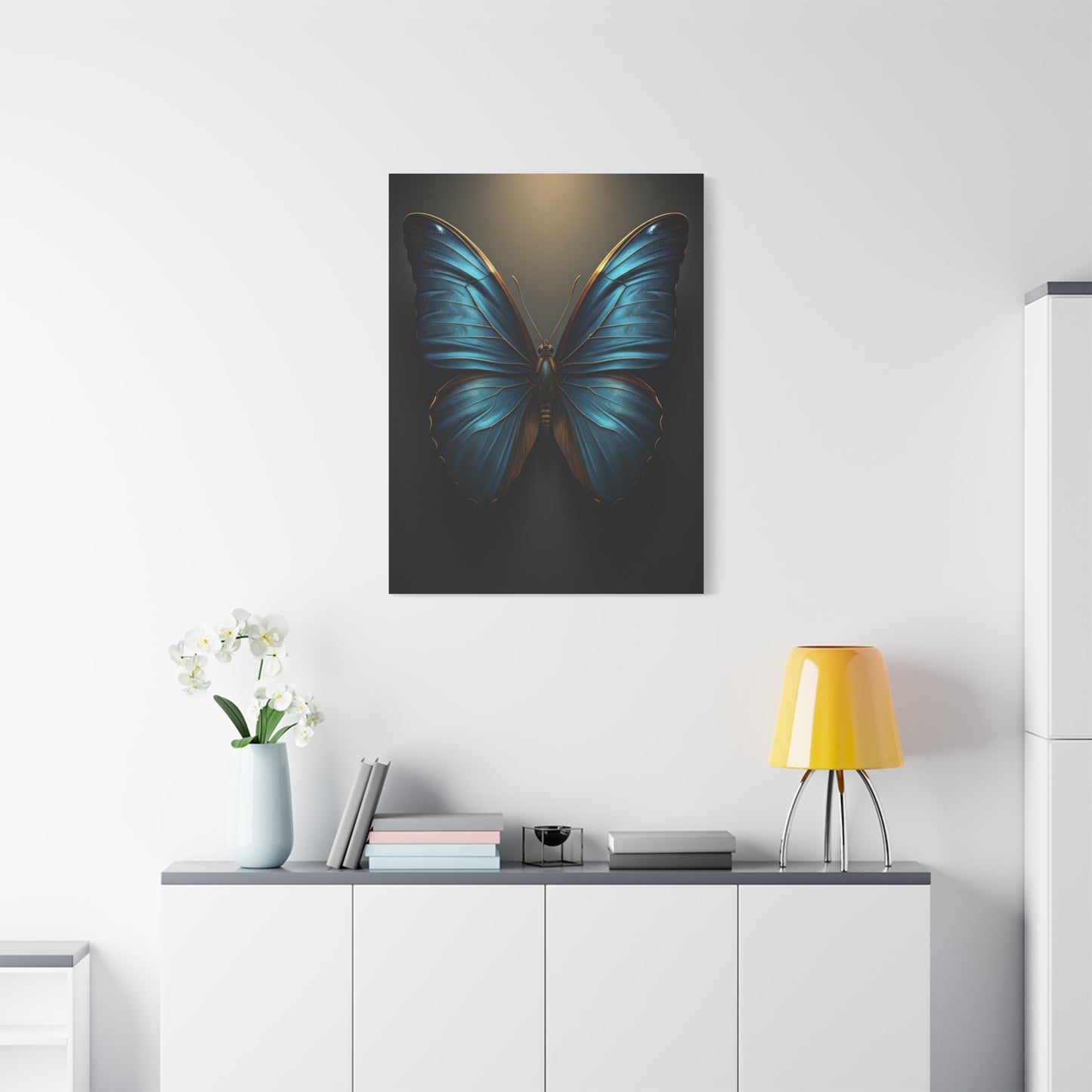 Midnight Blue Butterfly Symmetry Portrait Wall Art & Canvas Prints