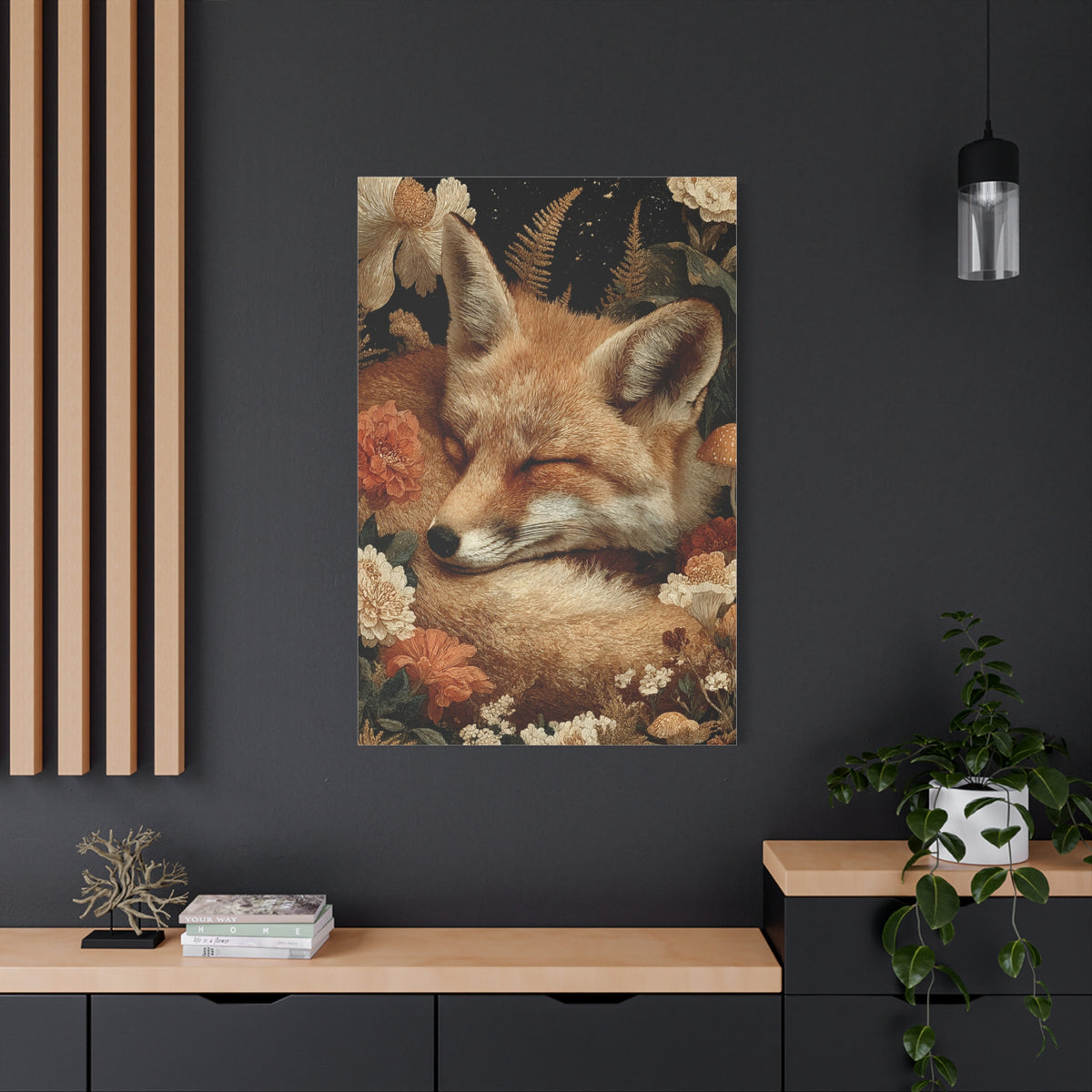 Sleeping Fox Floral Woodland Wall Art & Canvas Print