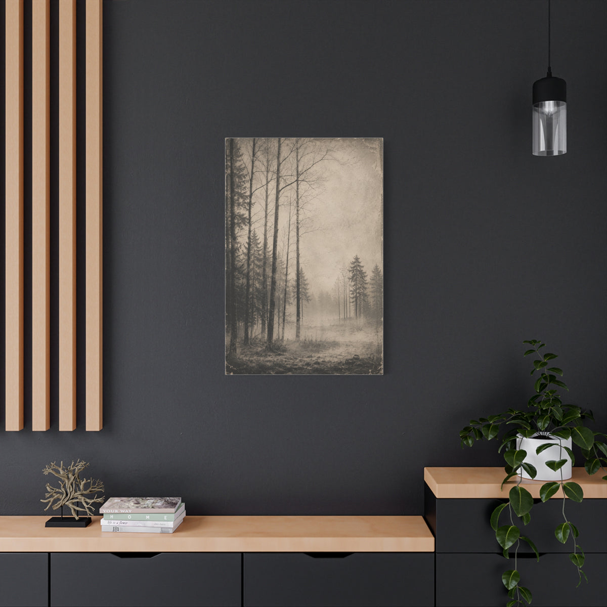 Vintage Fog Forest Monochrome Trees Wall Art & Canvas Print