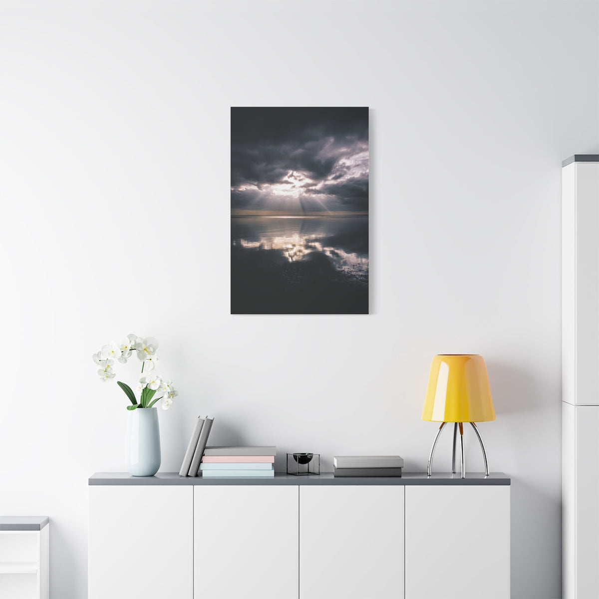 Dramatic Cloud Break Over Calm Ocean Horizon Wall Art & Canvas Print
