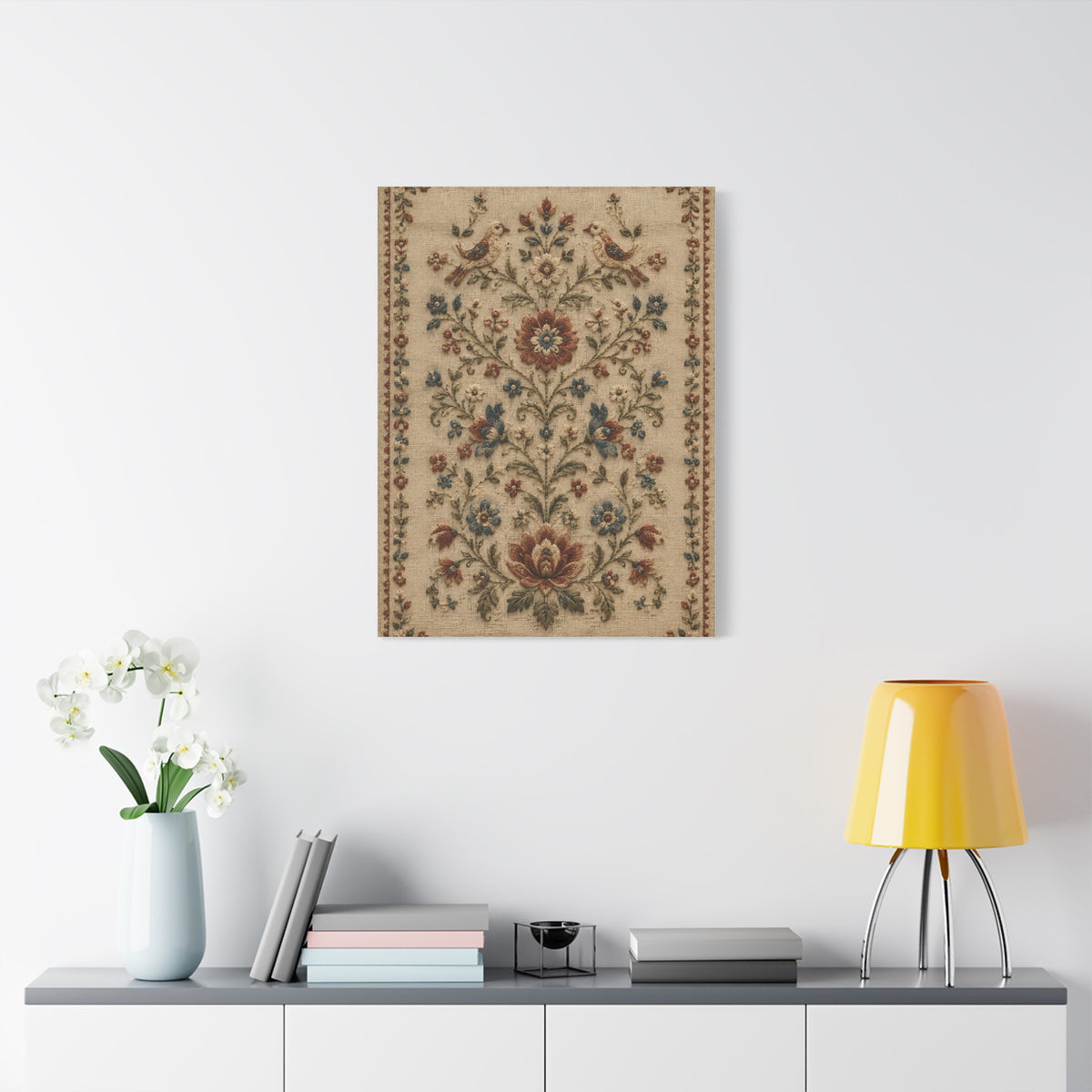 Antique Floral Embroidery Garden Panel Wall Art & Canvas Print