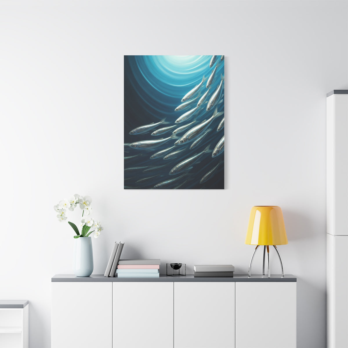 School of Fish in Deep Blue Ocean Wall Art & Canvas Prints