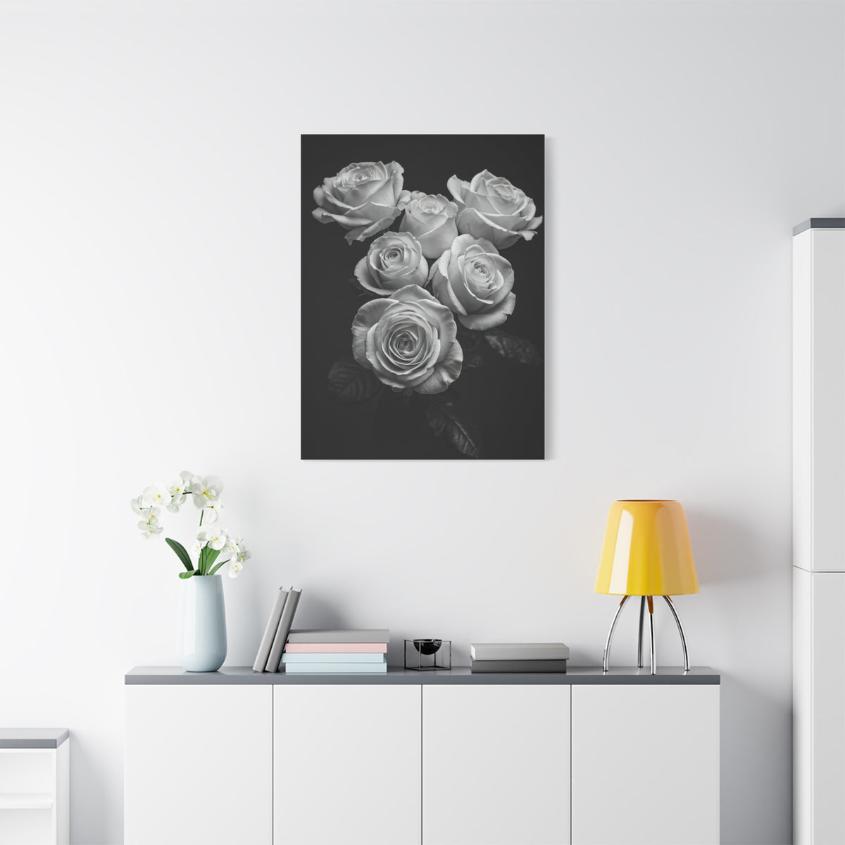 Classic White Rose Bouquet Monochrome Wall Art & Canvas Prints