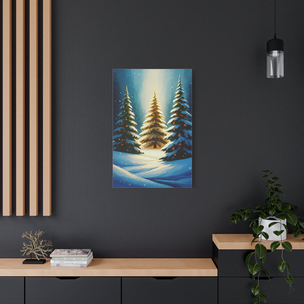 Impressionist Christmas Pine Forest with Falling Snow Wall Art & Canvas Print