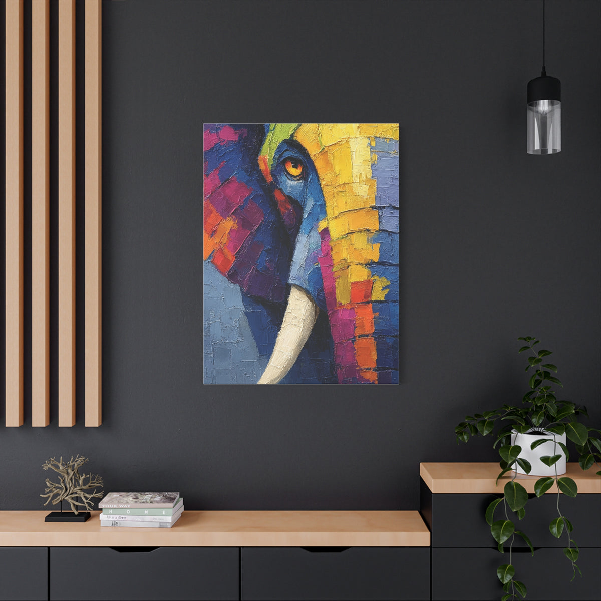 Abstract Color Elephant Impasto Wall Art & Canvas Print