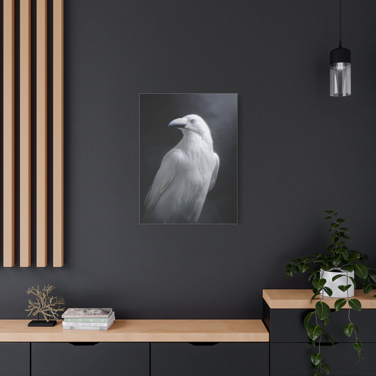 Elegant White Raven Portrait Wall Art & Canvas Print