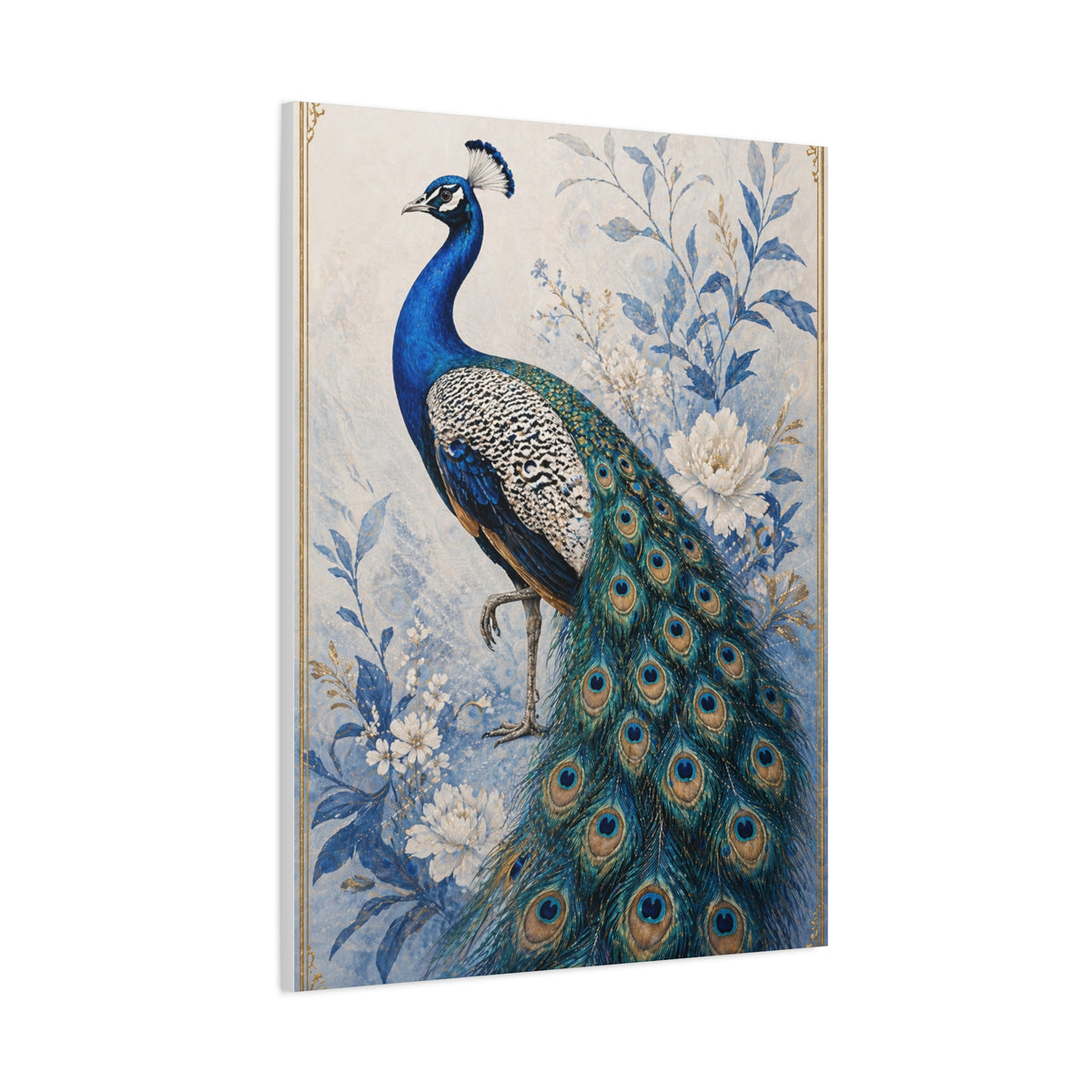 Refined Blue Porcelain Peacock Wall Art & Canvas Print