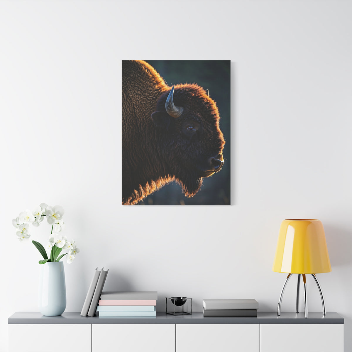 Backlit Bison Silhouette with Glowing Fur Edges Wall Art & Canvas Print