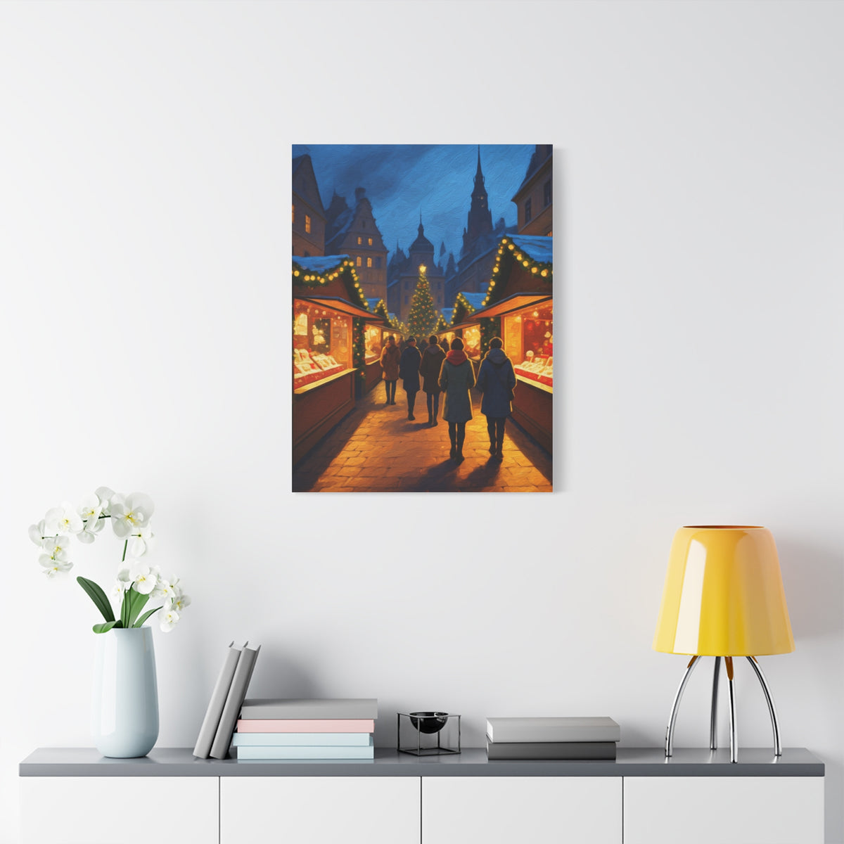 Classic Christmas Market Evening Wall Art & Canvas Print