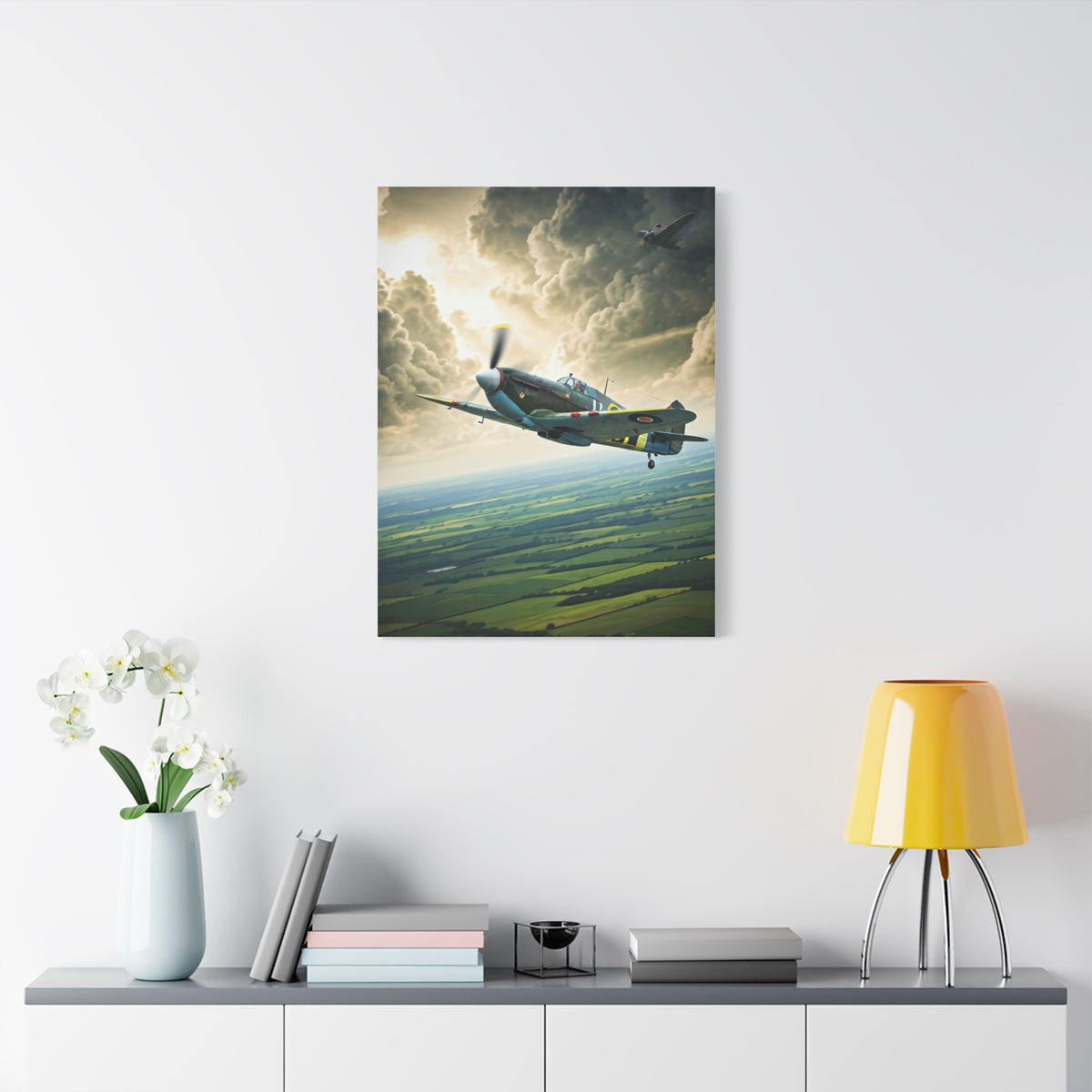 Classic Propeller Plane Over Open Fields Wall Art & Canvas Prints