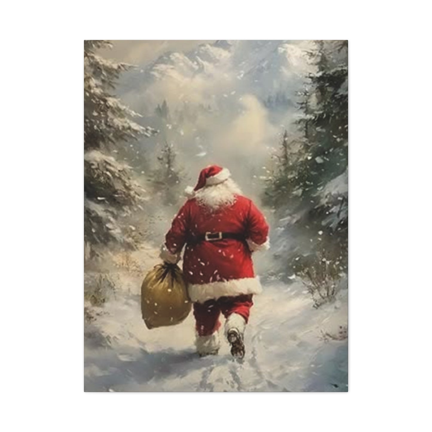 Santa Claus Running In Snow Wall Art & Canvas Prints